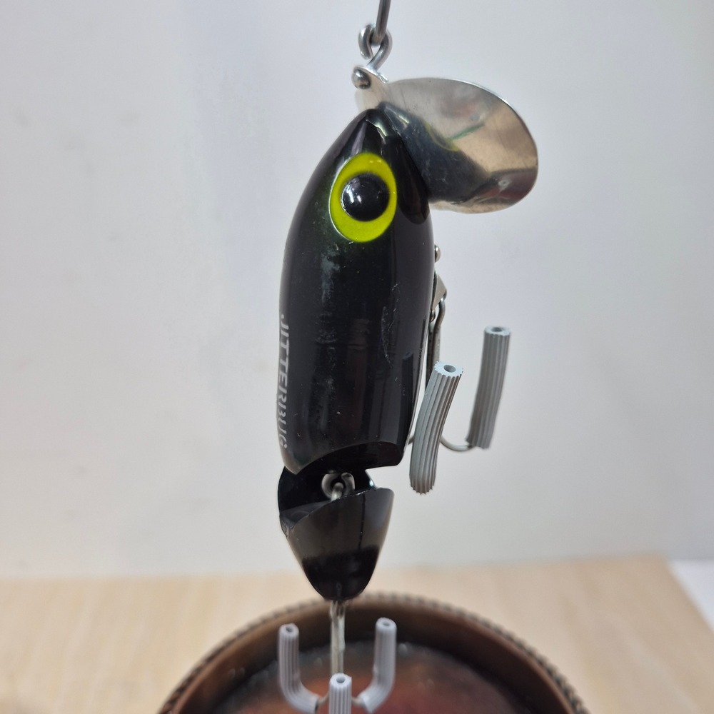 Fred Arbogast Jitterbug Jointed Fishing Lure Black Yellow Eye Vintage Topwater‎